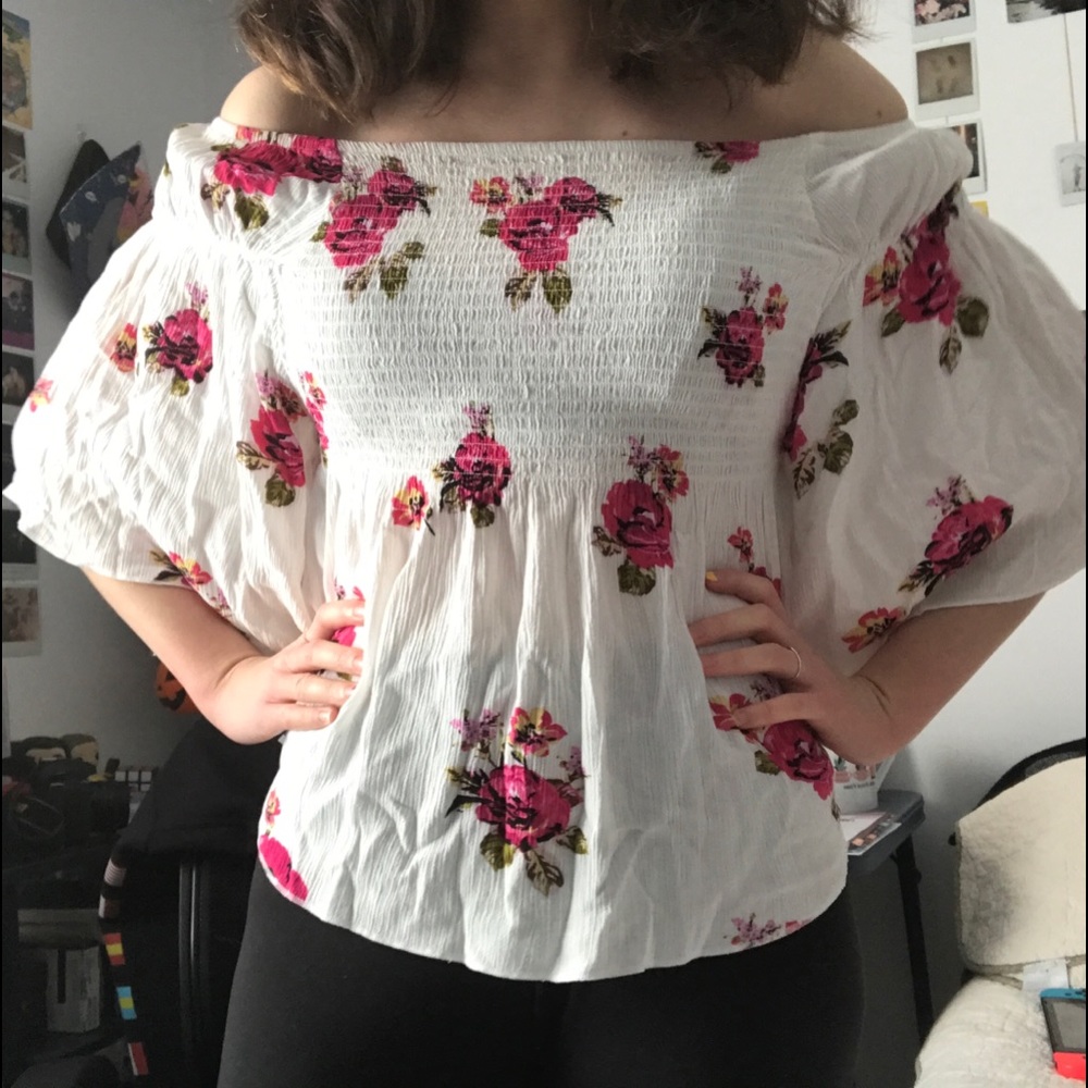 White (flower pattern) off the shoulder top